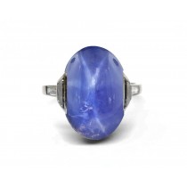 ART DECO .50ct NATURAL 6 RAY BLUE STAR SAPPHIRE SOLITAIRE 10k W GOLD STERLING SILVER RING 1.4g