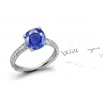 Roman Cathedral Solitaire: Popularity Testified 14k White Gold 2.36 Sapphire & Diamond Micropave Ring in Size 3 to 8