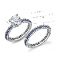 Stone of Destiny: Curious Design & Endows Power Pave Rare Blue Diamond & Sapphire Gleaming Gold Ring & Band