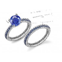 Highly Artistic Skills & Tools: Fine Blue Sapphire & Micropave Deep Blue Diamond & Sapphire Ring & Band 1.04, 3.07 Carat
