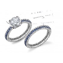 Special Virtues & Rendering: French Micropave Rare Deep Blue Diamond & Sapphire Ring & Band in 14k White Gold 3.18 - 3.19 CT