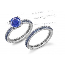 Rome & Latin World: Visions of Stream Flowing on Wearer 3.13 Micropave Diamond & Sapphire Ring & Band in 14k White Gold