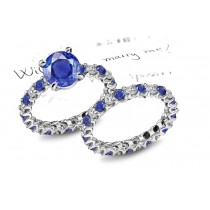 Celestial: U-Prong Fine Blue Sapphire With Diamond Gold Ring in 14k White 3.16 Carat, 1.06 Carat Size 5,6,7,8,9,10