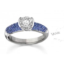 French Pave' Legends Strong Robust 3.24 CT Round Bezel Set Diamond & Micropave Fine Blue Sapphire Ring 5mm Wide