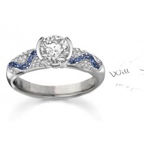 French Pave' Classics: Wavy Pave' 3.25 Carat Fine Dark Blue Sapphire With Diamonds Ring in 14k White Gold & Platinum