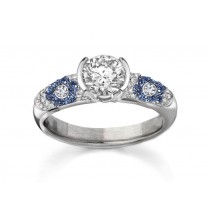 Sparkling From Any Angle: Handsome French Pave' Fine Blue Sapphire Ring With 0.38 CT Diamonds in 14k White Gold