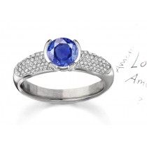 Jacinth, Royal Dignity: French Pave' Fine Blue Sapphire Ring With Diamonds in 14k White Gold & Platinum Size 6,7