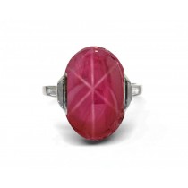 AAA 6RAYS BURMESE STAR BLOODRED Ruby & WHITE CUBIC ZIRCONIA STERLING 925 SILVER WHITE COMET RING 7