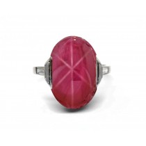 AAA 6RAYS BURMESE STAR BLOODRED Ruby & WHITE CUBIC ZIRCONIA STERLING 925 SILVER WHITE COMET RING 7