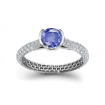 Colors of the Sea: French Pave' Sapphire & Diamond Ring in 14k White Gold, .925 Sterling Silver & Platinum Requisite Sizes 5 6 7