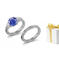 Arabian Legends: 3 Stone Sapphire & Pears Diamond Ring With Fine Sapphires & Band Metal Leda Floral Scrolls