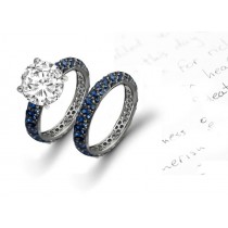 Sophistication Look: Diamond & Micropave Blue Sapphire & Diamond Ring With Fine Blue Sapphires & Band in 14k White