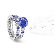 Looks Amazing: Fashionable Bezel Set Sapphire & Diamond Engagement & Wedding Ring in 14k White Gold & Platinum
