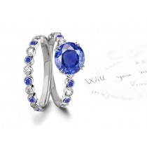 Looks Very Pretty: Pure Bezel Set Sapphire & Diamond Engagement & Wedding Ring in 14k White Gold & Platinum