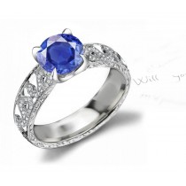 Extraordinary: French Pave' Art Deep Blue Sapphire & Diamond Engagement & Wedding Ring in 14k White Gold & Platinum