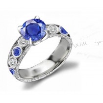 Mesmerizing Gallery: French Pave' Art Sapphire & Diamond Engagement & Wedding Ring in 14k White Gold & Platinum