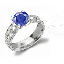 Striking Blue Shades: French Pave' Art Sapphire & Diamond Engagement & Wedding Ring in 14k White Gold & Platinum