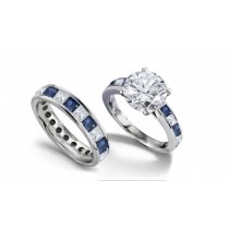 Voicing of Great New Designs: Channel Set Sapphire & Diamond Ring in 14k White Gold, .925 Silver Wearer Size 5,6,7,8,9,10