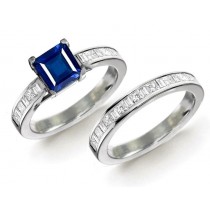 Looking For Perfect Fine Blue Sapphire Rings? Find Solitary Classic Diamond and Sapphire Ring & Matching Diamond Band