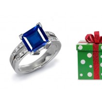 Le Saphire Merveilleux: Split Shank Design Specially Cut Fine Blue Sapphire & Baguette Cut Diamond Ancient Ring in 14k Gold