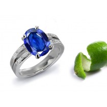 Family Brand Name: Top Oval Fine Blue Sapphire & Channel Set Baguette Diamond Split Shank Sapphire Engagement Ring