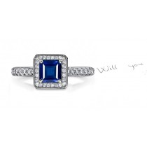 Her Sapphire Stories: Art Deco Style Princess Cut Fine Blue Sapphire Ring in Square Metal Frame, Diamonds Shoulders