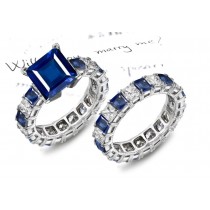 Stone of Destiny: Classic Square Fine Blue Sapphire & Princess Cut Diamond Ring & Matching Diamonds Band