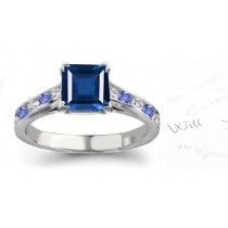 Signature Composition: Features Square Matched Sapphire Ring with Round Sapphire Diamond Accents