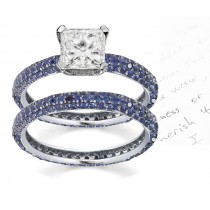 The Gem of the Autumn: Pave Set Fine Blue Sapphire Ring & Matching Sapphire Band Creating a Ocean of Water