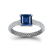 French Arts Pave' Classic Pieces: Original Fearuring Large Square Fine Blue Sapphire Ring with Pave Set Diamond Accents