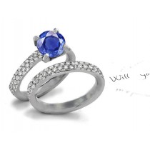 Blue Color Splendor 1.5CT Natural Beautiful Gemstone White Round Diamond Ring With Fine Blue Sapphire & in White Gold