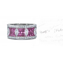 Micropavee Pink Sapphire Diamond Eternity Navette Platinum Band