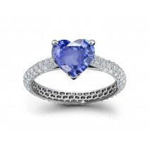 Splendid Collection: Popular Shape Sensory Heart Fine Deep Blue Sapphire atop French Micropave Diamond Ring Size 3 to 9 Stone Size 6mm