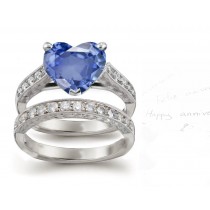 Greater Beauty & Intense: Art Deco Fine Blue Sapphire & Diamond Ring & Band Mounted in Platinum & Gold, 925 Sterling Silver Settings