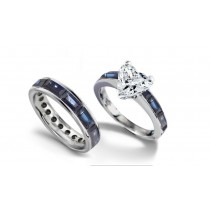 Gem of Gems: Heart Diamond atop Baguette Sapphire Ring & Baguette Sapphire Band in 18k White Gold & Silver Rings