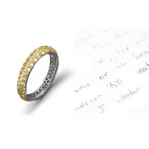 French Micropave Round Yellow Fine Blue Sapphire Eternity Ring in Platinum, Silver & Gold