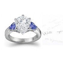 Specially Cut: Pears Fine Blue Sapphire & Pear Diamond Three Stone Anniversary Sensory Ring in Sun Kissed Yellow Gold