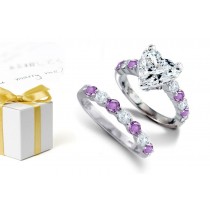 Intense: Popular Heart Shape Diamond atop Round Deep Purple Sapphire & Diamond & Platinum Ring & Sapphire Diamond Band