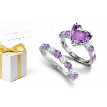 Clouds: Purple Heart Sapphire atop Round Purple Sapphire & Diamond & Platinum Ring & Sapphire Diamond Band