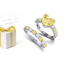 Blazing Clarity: Popular Heart Sapphire Round Yellow Saffron Sapphires & Diamonds & Engagement Ring & Sapphire Diamond Wedding Band