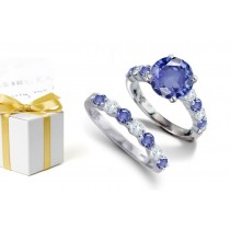 U-Prong Design: Rouned Cut Sapphire atop Round Cut Blue Sapphires & Diamonds & Engagement Ring & Sapphire Diamond Wedding Band