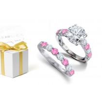 Most Dazzling Rings: Diamond atop Round Deep Pink Sapphires & Diamonds & Engagement Ring & A Sapphire Diamond Band