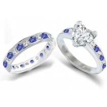 Pure As The Dew: Popular Heart Shape Diamond atop Fine Blue Sapphire & Diamond Ring & Matching Band Size 3 to 8