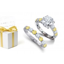 Great Museum Quality: Round Cut Diamond atop Round Yellow Sapphires & Diamonds & Fashiom Ring & Fine Sapphire Diamond Gemstone Band