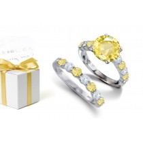 Flame of Fire: Sweet, Lovely & Slender Features Round Cut Diamond Round Yellow Sapphitre & Diamonds & Engagement Ring & Sapphire Diamond Band