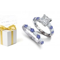 Faith, Hope & Destiny: Princess Cut Diamond atop Round Blue Sapphires & Diamonds & Engagement Ring & Sapphire Diamond Silver-White Light