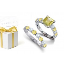 Princess Cut Sapphire atop Round Yellow Sapphires & Diamonds & 14k Gold Ring & Sapphire Diamond Special Band