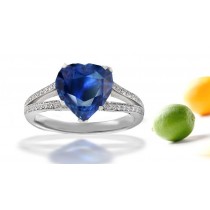 Topaz, Sapphire, Jacinth: Popular Split Shank Special Design Diamond & Blue Heart Fine Blue Sapphire Ring in Gold