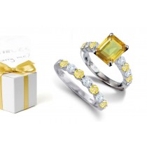 Received Proper Attention: Rich & Brilliant Sparkling Emerald Cut Sapphire atop Round Cut Gem Yellow Sapphires & Diamonds & Engagement Ring & Sapphire Diamond Fashion Band