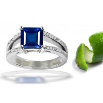 High Degree of Hardness: Pure Dark Deep Color Pave Set Diamond Split Shank Princess Cut Sapphire Finger Ring